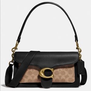 Coach Tabby 26 With Signature Canvas Tan Black/Gold Shoulder Bag